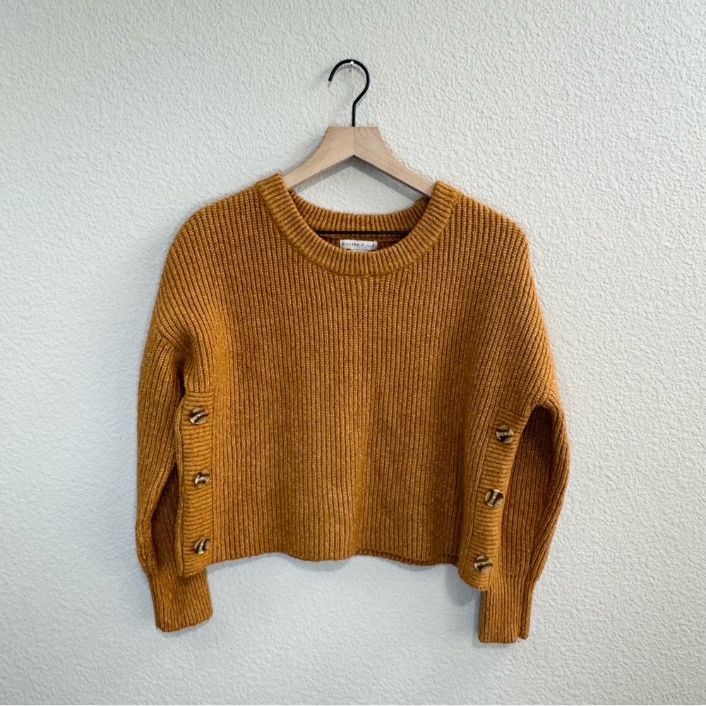 Sincerely Jules Mustard Crew Neck Knit Sweater Side Button Size M